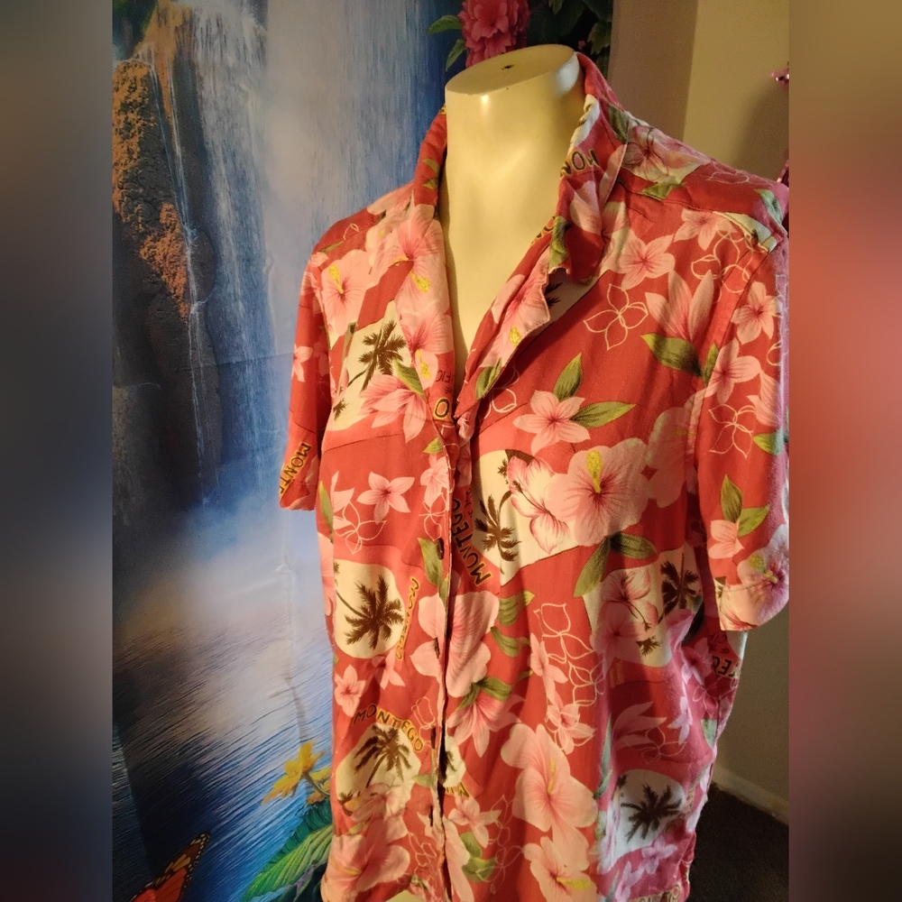 Havana Jack's Cafe Women’s size 1X XL hibiscus Hawaiian shirt top blouse
